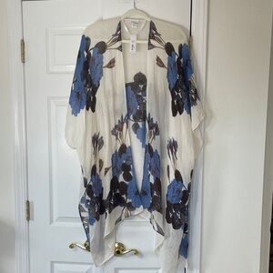 Sonoma Cream and Blue Floral Kimono/ Wrap/Ruana,One Size Fits All, NWT